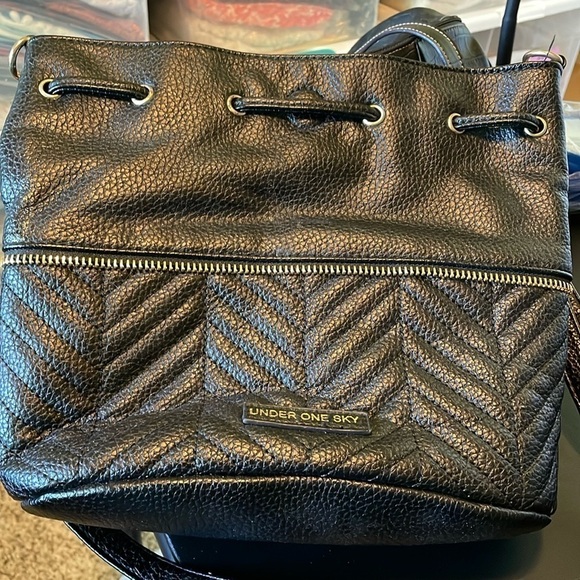 UNDER ONE SKY Black Leather Shoulder Hobo Bag Purse - Picture 1 of 7